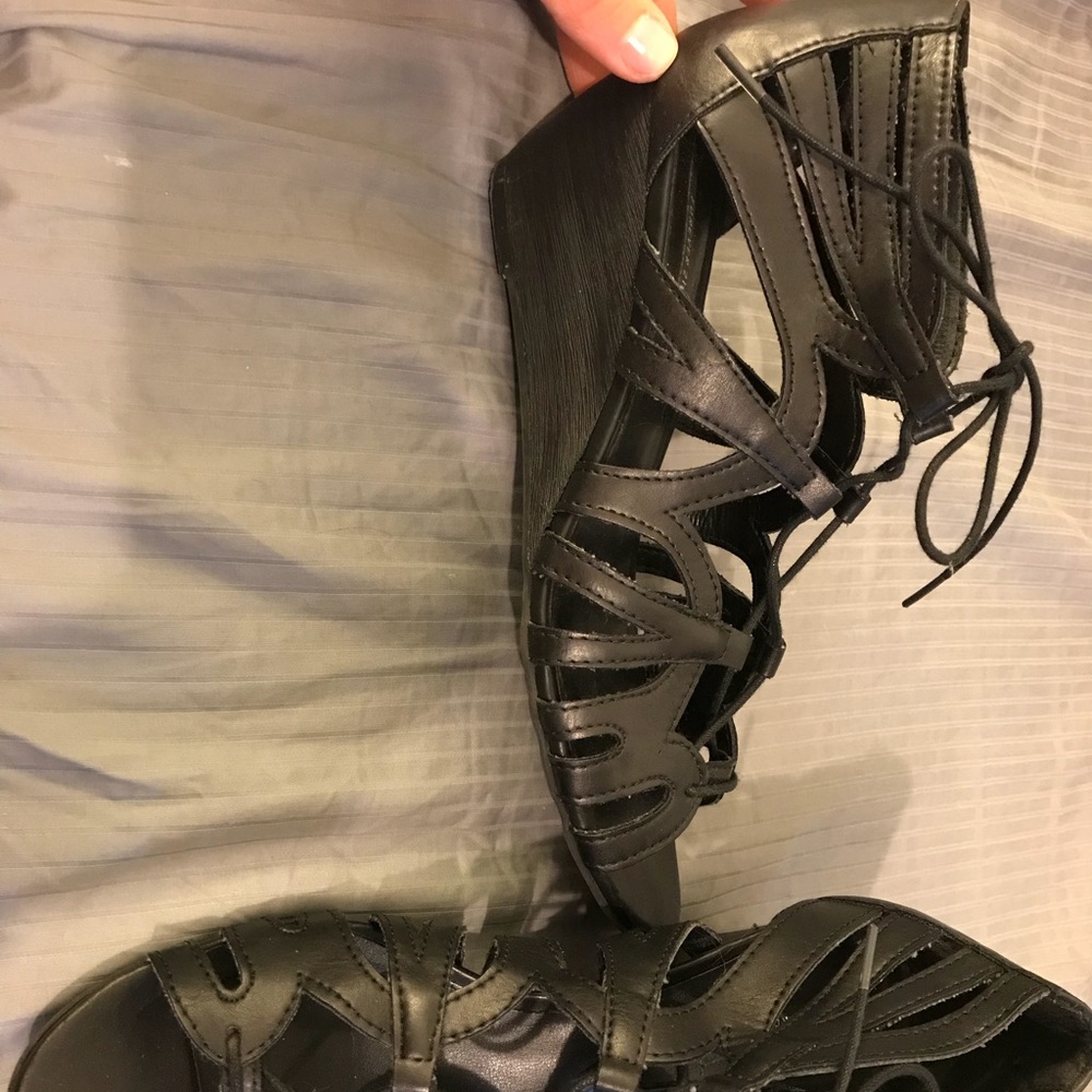 Black wedge sandals